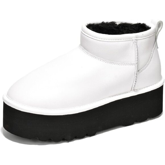 ✨Women's White Suede Leather Ankle Boots Fur Insole Boots  Anti-Slip Boots - Picture 1 of 6